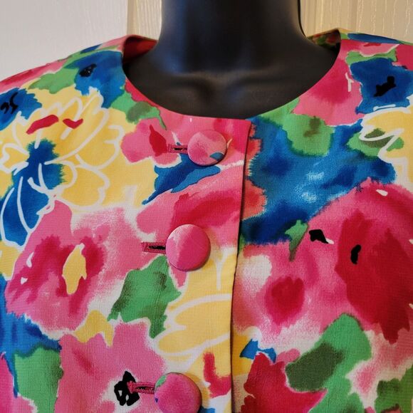 Evan Piccone Blazer Woman Large Crop Jacket Floral Watercolor Colorful Vibrant - Picture 3 of 10